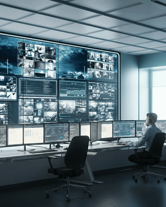 Monitores profissionais formando uma única imagem